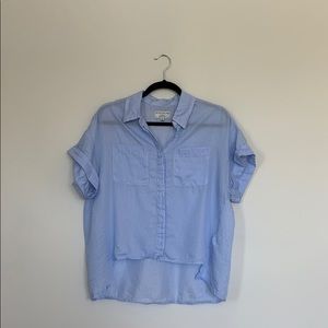Blue and white short sleeved button down